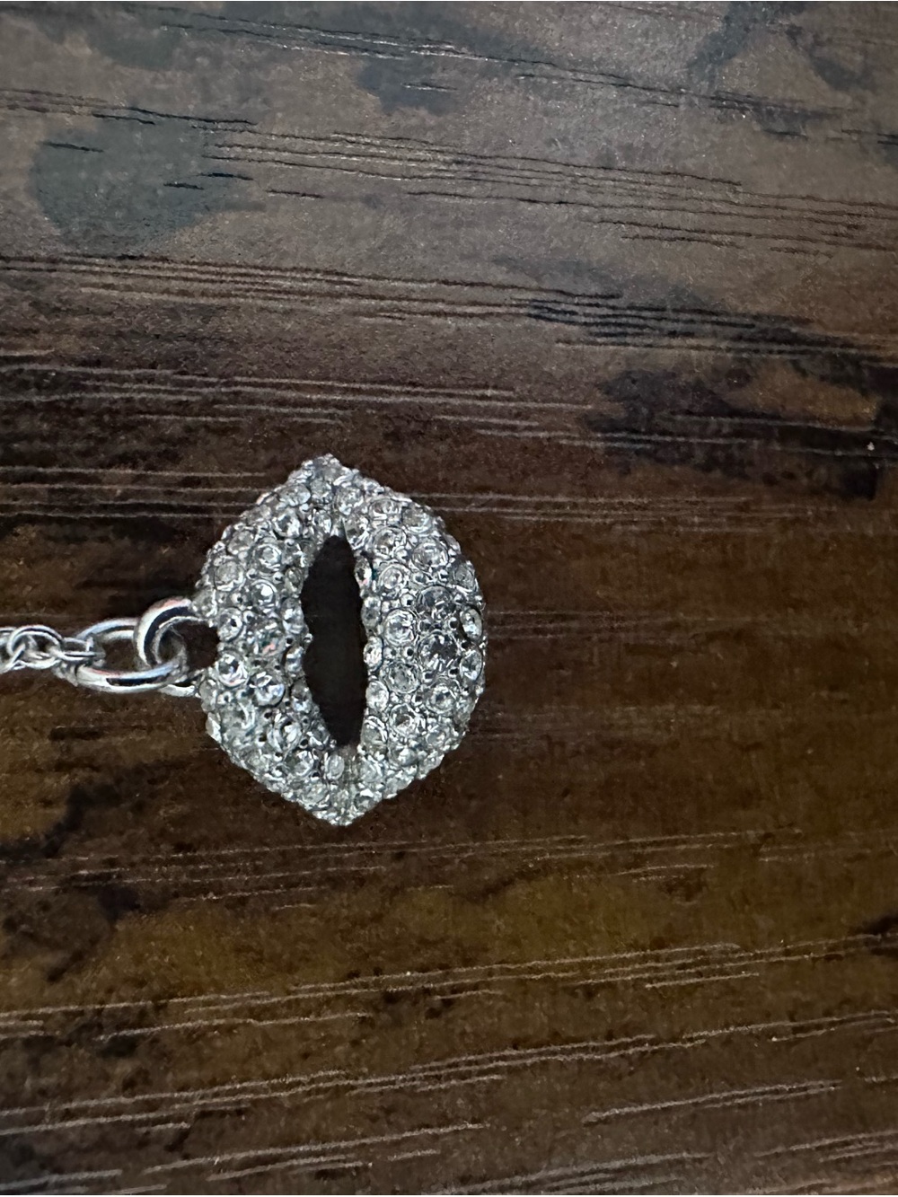 Betsey Johnson RARE Silver KISS ME Necklace with Pave Crytals - Picture 2 of 4